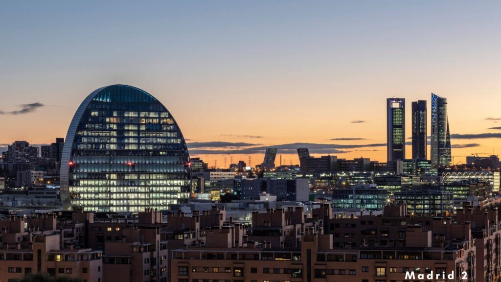 Ariel view of Madrid at night